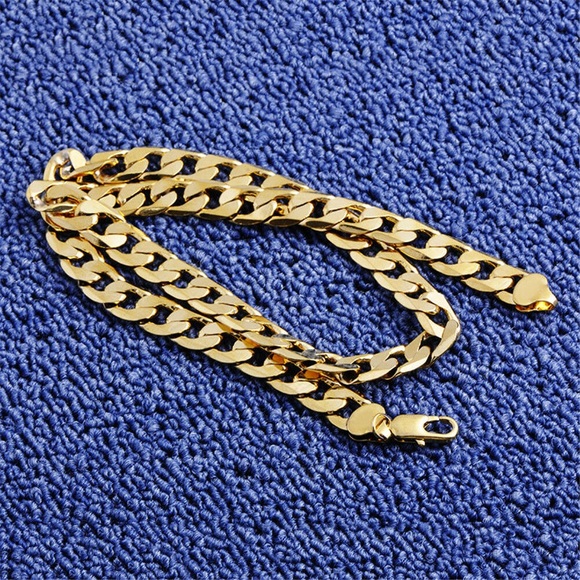 Mens gold plated curb Cuban chain necklace - Picture 3 of 8
